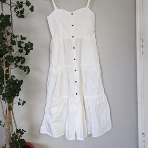 SOLID & STRIPED Button Up Tiered Casual Midi Dress - White